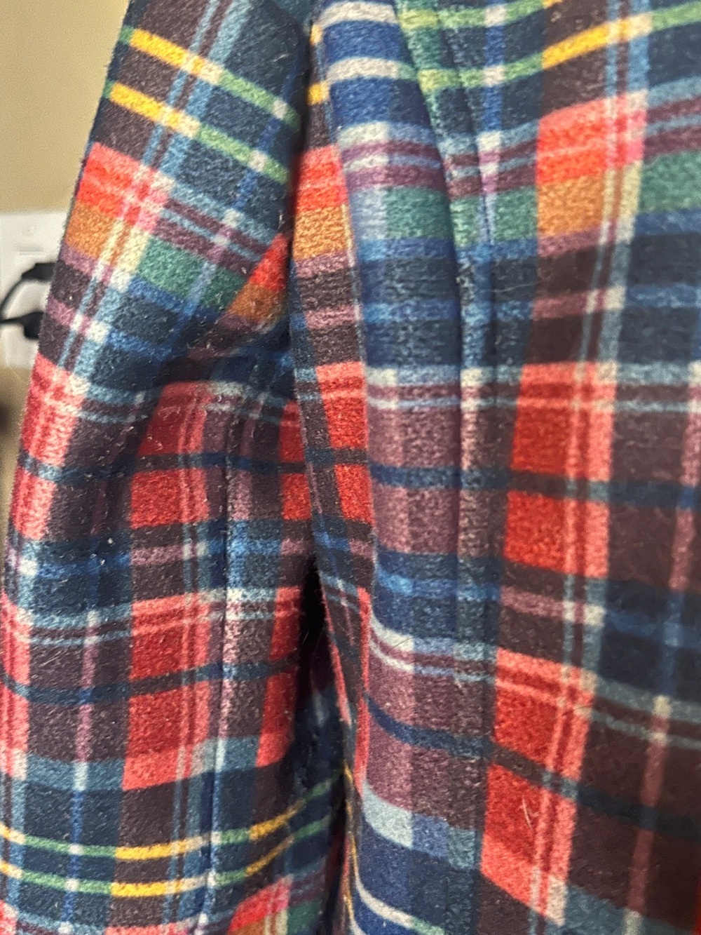 Time and Tru Red Navy Green Plaid Double-Breasted Peacoat with Yellow Accents - Picture 6 of 6